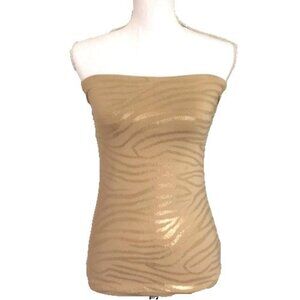 Express Sexy Basic Bra Cami Womens M Beige Strapless Y2K Tank Top Gold Zebra
